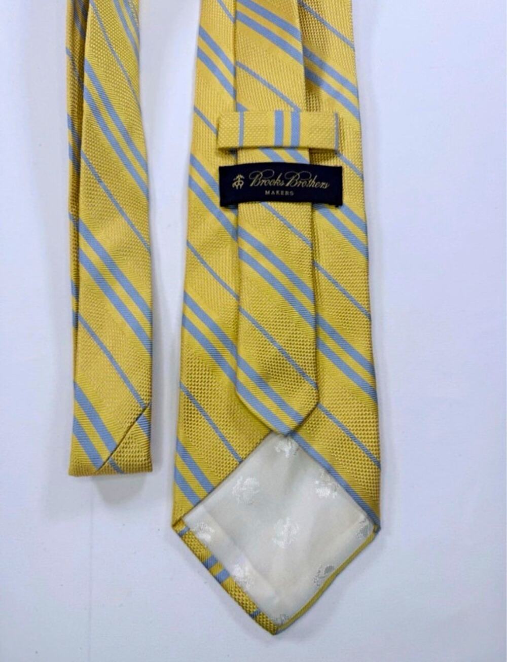 Brooks Brothers Silk Tie Yellow Blue Striped USA Made English Fabric 3.75"